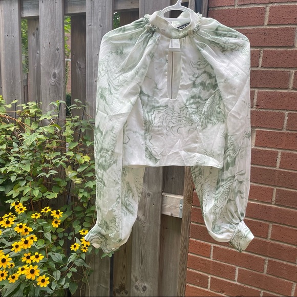 SHEIN Keyhole Neck Lantern Sleeve Blouse - Picture 1 of 5